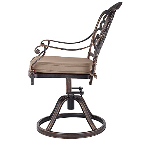 Titimo 2 Piece Outdoor Bistro Dining Chair Set Cast Aluminum Dining Chairs For Patio Furniture Garden Deck Antique Bronze (Swivel Rocker Chairs With Khaki Cushions) #TOP4