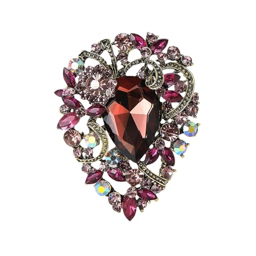 Image of Premium Rhinestone Brooch Pin for Women Big Large Crystal Oval Brooch Lapel Pin Sparkling Red /Purple /Green /Gold /Silver /Black /Blue Crystal Brooch Wedding Bride Bridesmaid Dress Jewelry for Her