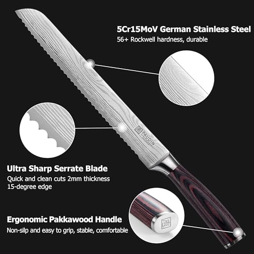 PAUDIN Bread Knife, 10 inch Serrated German Stainless Steel Knife for Efficient Slicing Sourdough, Bagels, Cake - Image 6