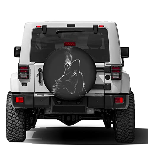 Image of Black 3D Wolf Spare Tire Cover Dust-Proof Wheel Tire Cover Fit Trailer, RV, SUV and Many Vehicle 14 Inch
