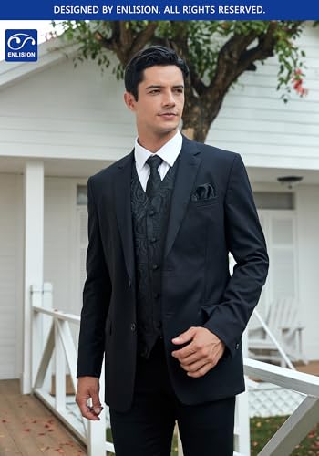 Enlision V3-02 Men's 3PCS Formal Vest Set Paisley Tuxedo Vest & Tie for Wedding Prom Party and Business (Slim Fit)4