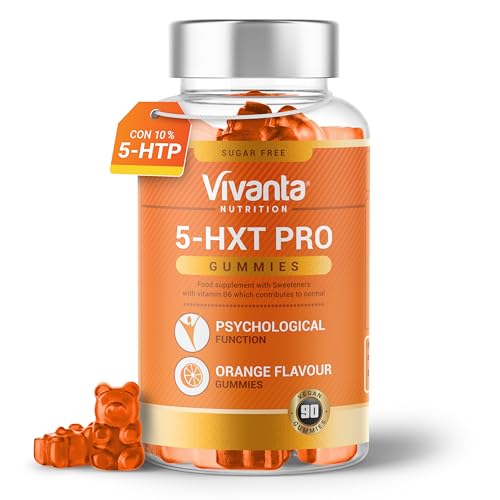 Gominolas 5HXT Pro 5HTP (sabor naranja) – 5 HTP alta potencia 200 mg extracto de semilla de Griffonia + vitamina B6 – Suplemento 5 HTP natural estandarizado al 10% – 90 gominolas veganas sin azúcar