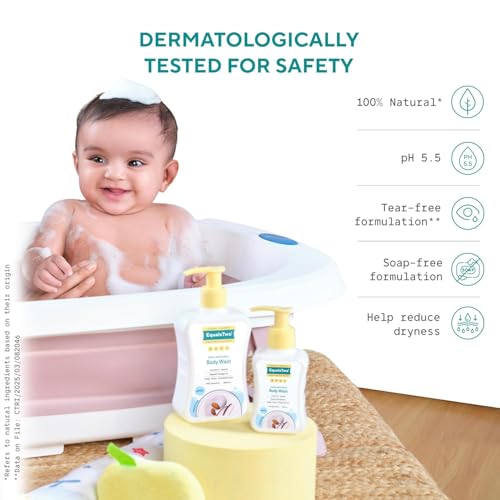 Image of EQUALSTWO by Zydus Baby Body Wash 500ml, Tear-free & Soap-free, Head to Toe Baby Wash for Bath, Hypoallergenic & Dermatologically Tested, pH 5.5, Gentle Hydration for All Skin Types, (Pack 1)