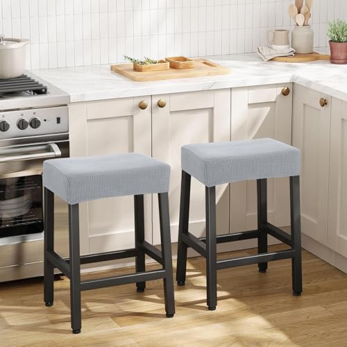 Image of YISUN Stool Covers Rectangle - 2 Pack Stretch Waterproof Saddle Seat Cover Counter Bar Stools Bar Chairs Covers Kitchen Island Chairs Cushion Protector (2, Light Gray)