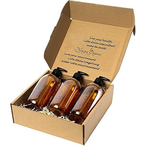 Nomara Organics Seifenspender Braunglas 3 x 500ml, Glas Pumpflasche Cover