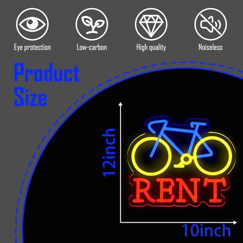 Image of Bicycle Rental Neon Sign for Wall Decor, Dimmable Bike Rental Shop Store Office illuminated Display LED Light, Red and Yellow Neon Lights for Bicycle Shop (Red)