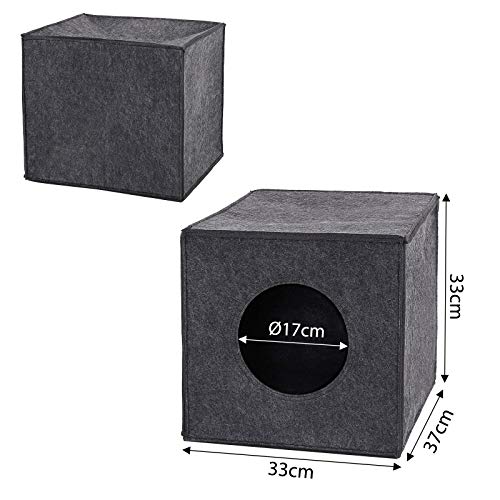 lionto Katzenhöhle aus stabilem Filz passend für Kallax Regale & andere Regalsysteme, 33x37x33 cm, Katzenbett faltbar in Würfelform freistehend, pflegeleicht, ohne gemütliches Liegekissen, dunkelgrau