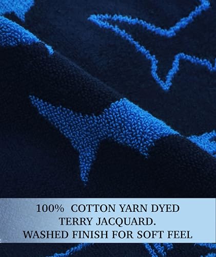 Image of ORIGINAL KIDS Wash Cloth - Bath Time Shark Attack Set of 12 Washcloths - 100% Cotton Jacquard Super Soft Colorful Absorbent Quick Dry Easy Care Face Towel Face Cloth Gift - 12 x 12 - Navy Blue