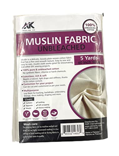 Ak Trading Co. Ak Trading 60" Wide Natural Muslin, 100% Cotton Fabric, Unbleached-5 Yards #TOP1