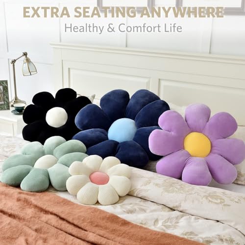 Image of RVA Sunflower Cushion Floor Pillow Flower Shape Cushion Cute Seating Pad Sunflower Chair Cushion Throw Pillow for Home Decoration for Bed Couch Chair Car Office (Pack of 2) (35 Cm) (White)