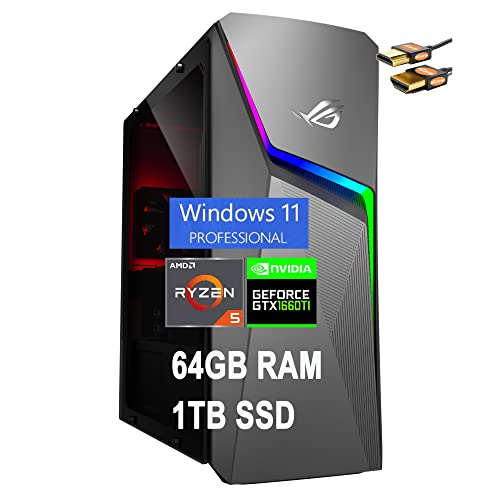 ASUS ROG Strix GL10 Gaming Desktop Computer AMD 6-Core Ryzen 5 3600X Processor 64GB RAM 1TB SSD NVIDIA GeForce GTX 1660 Ti 6GB DisplayPort Bluetooth DTS Audio Win11 Pro Gray + HDMI Cable 