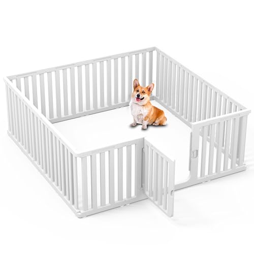 Anywish Plastic Dog Playpen for Indoor Outdoor, 15-Panel Portable Pet Fence, Puppy Playpen with Secure Locking Door Keep Pets Secure, Easy Assemble and Fold