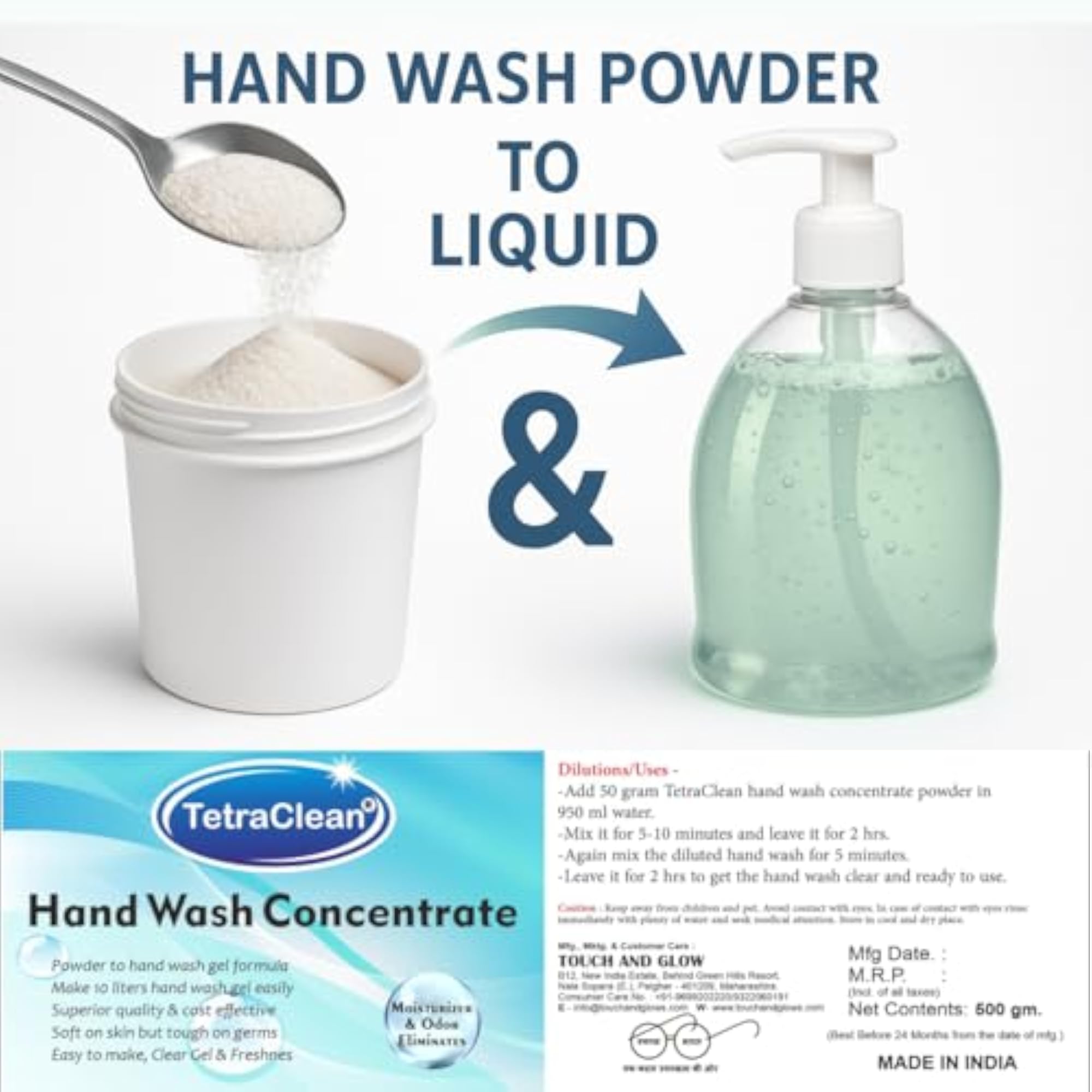 Hand Wash Concentrate Powder 500g, Aloe Vera & Neem