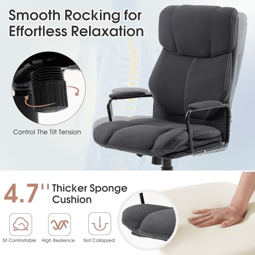 Image of ECOTOUGE Executive Office Chair, Ergonomic Chair with Thick Cushion & Lumbar Support, Computer Chair with Adjustable Height & Armrests, Big and Tall Office Chair, Rolling Swivel Chair,Dark Gray
