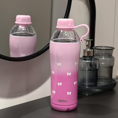 Image of Bow Insulated Water Bottle for Women, 18 oz Stainless Steel Water Bottles, Double Walled, 2 Lids (Chug & Tumbler) - Hydrate & Caffeinate, Available Gift Wrapping