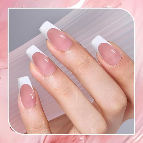 Image of 9 Color Press On Nails Fake Nail 216 Pcs, French tip press-on nails, Press on Nail, Artificial Nail Extensions Combo in Multicoloured, Full Cover Glossy Nude False Acrylic Nails for Women Girls (01, 216 count (Pack of 1))