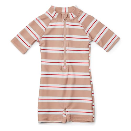 Image of Girls One Piece Swimsuit Zipper Long Sleeve Rash Guard Green Striped Sunsuit Seersucker Bathing Suit with Ruffle Butt