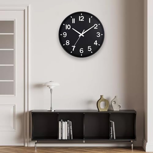 Image of HZDHCLH Black Wall Clocks Battery Operated 12 inch Silent Non Ticking Modern Wall Clock for Living Room Bedroom Kitchen Office Decor