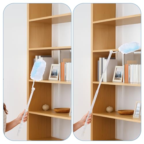 Image of 50 Pcs Duster Refills, 360 Dust Removal Brush Disposable Replacement Head with 1 Short & 1 Extendable Handle, Polyester Fiber for Electronics, Furniture, Blinds, Ceiling Fans, Walls