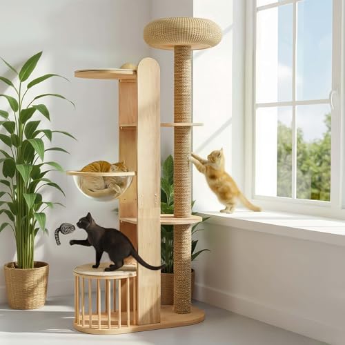 Arbre à Chat en Bois Hauteur 190cm pour Grand Chat Griffoir Géant...