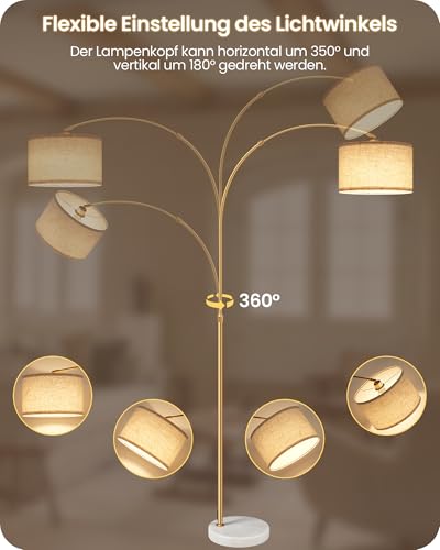 GOEBLESON Stehlampe Wohnzimmer, 158-188 cm höhenverstellbare Bogenlampe, Dimmbare Stehleuchte mit Fernbedienung, mit LED Birne, Beige Goldene Standlampe für Schlafzimmer, ZE15LDD05
