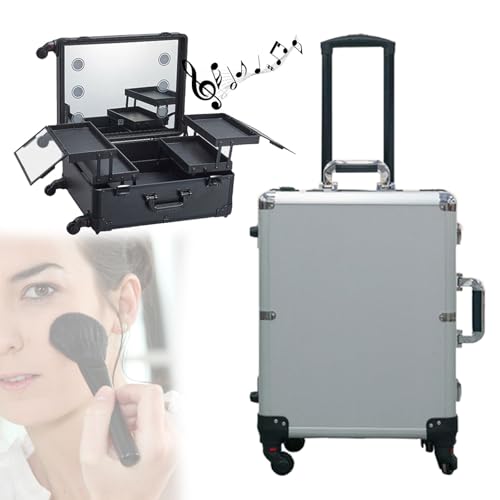 Organizador de maquillaje portátil para viajes con espejo LED y luz