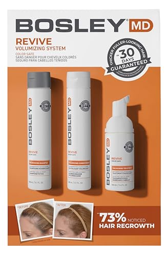 BosleyMD BosRevive Color-Safe Hair Care Kit for Thinning Hair Starter Size (30 Days) Shampoo Conditioner & Thickening Treatment with Biotin Panthenol & Botanical Extracts