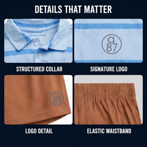 Image of AEROPOSTALE Boys Shorts Set 2 Piece Polo Shirt and Matching Shorts | Structured Collar, Two-Button Placket, Embroidered Logo Detail, Short Sleeve Design