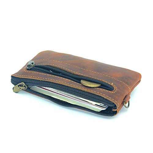Genuine Leather Zipper Coin Purse for Men, Credit Card Case Holder, Mens Tray Purses Coin Purse Cash Change Wallet Car Smart Holder Money Pouch Brown 0 (Brown)4