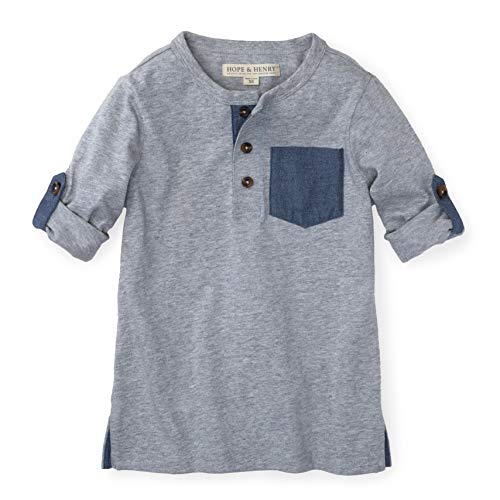 Hope & Henry Boys Grey Henley Tee with Rolled Sleeves and Pocket