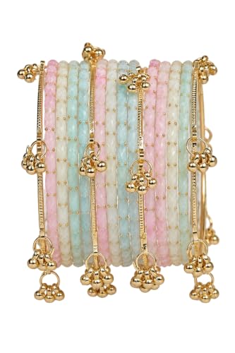 Image of Kashmiri Ghangharoo Glass Bangle Set for Women| Light Weight Bangles | Traditional Transparent Fancy Glass Chudi Set for Wedding, Party.