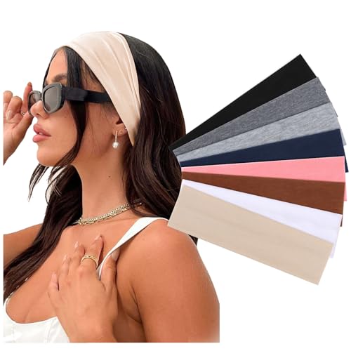 Image of DRESHOW 8 Pack Sports Headbands for Women Non-Slip Stretchy Fashion HairBand Curly Hair Headband Soft Hair Accessories for Daily Wear Workout Yoga Running