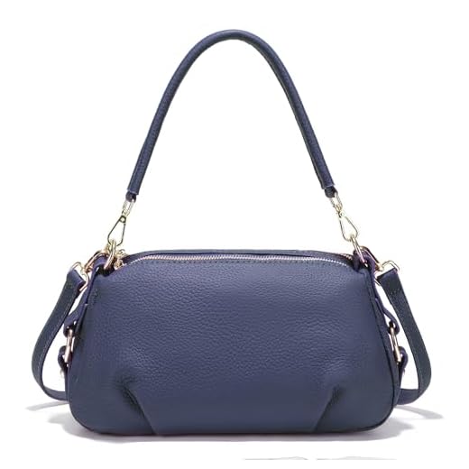 zency Bolsa feminina de couro, bolsa tiracolo de ombro com ferragens douradas, Azul escuro