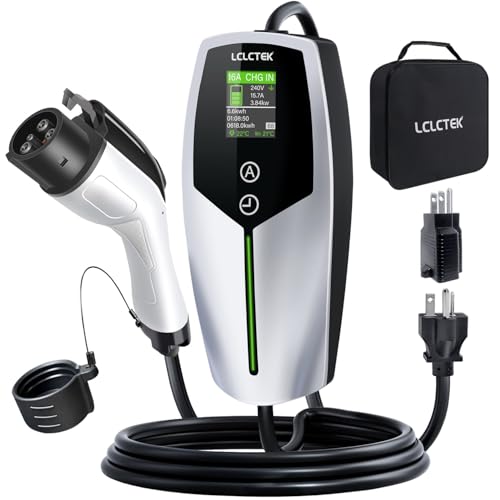 level 1+2 ev charger,8~16 amp portable car charger 110~240v,electric vehicle charging station with nema 6 20p & nema 5 15p,travel ev charge cable 26ft,for j1772 electric cars (silver, 16a)