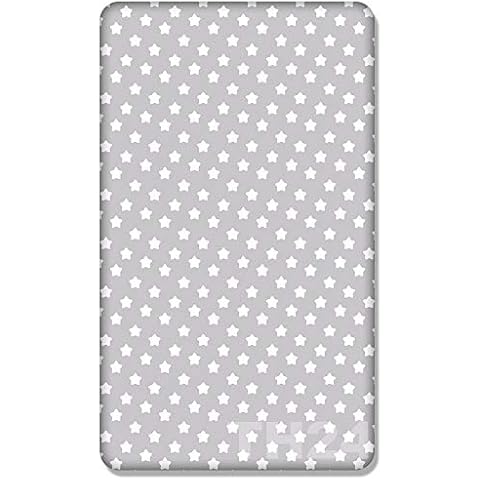 100% Cotton Fitted Sheet with Printed Design for Baby Junior Bed 160x80CM (Big White Stars on Grey Background) Cover