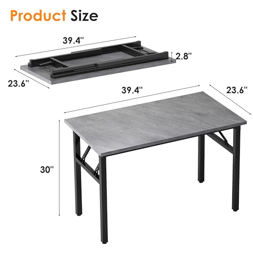 Image of Need 39.4 Inch Folding Desk for Small Spaces, Home Office Computer Desk with Grey Table top & Black Metal Frame, Foldable Writing Table for Study, Bedroom, Dorm Room & Student