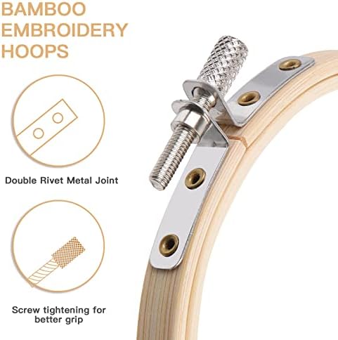 WOWOSS 6Pcs Embroidery Hoops Set, 6 Sizes Round Bamboo Embroidery Hoop 13, 15, 17, 20, 23, 26cm Bamboo Circle Cross Stitch Hoop Rings for DIY Craft Sewing Embroidery Accessories
