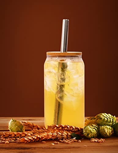 Mason Jar Lids With Straw Hole, For Beer Can Glass, Cnvoila Eco Reusable Bamboo Lids For Regular Mouth Mason Jar With 2 Reusable Stainless Steel Straw #TOP4