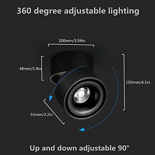 Image of Dimmable Ceiling Spotlight, 12W LED Indoor Surface Mount Downlight, Black Aluminum, 360 Adjustable, for Gallery Display Lighting(Warm Light 3000K,Black)