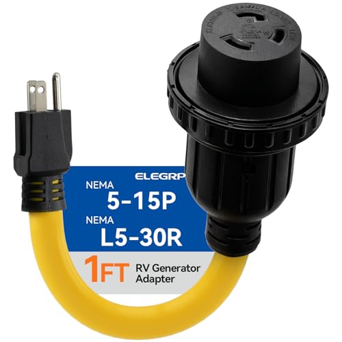 ELEGRP 30 Amp to 110 RV Adapter, NEMA 5-15P to NEMA L5-30R Twist Lock Generator Cord, Heavy Duty STW 10-3 AWG 125V Electrical Dogbone Plug Converter for Travel Trailer Camper, UL Standard Compliant