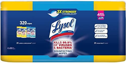 Lysol Disinfecting Wipes, Lemon & Ocean Breeze, 320ct (4x80ct), Cleaning Wipes, Cleaning Supplies, Packaging May Vary, 80 Count (Pack of 4)