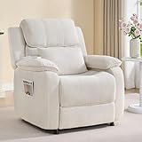 ONBRILL Power Recliner Chair, Electric Recliner for Adults, Lay Flat Recliner with Lumbar Support, Oversized Reclining Chair for Living Room Bedroom, Side Pocket, Chenille Fabric, White