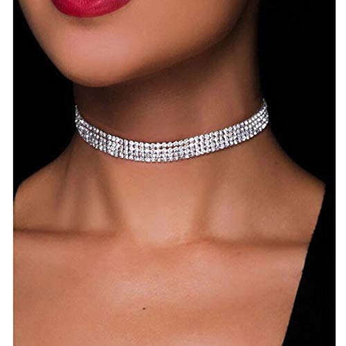 5 Pieces Silver Rhinestone Choker Necklaces For Women Dainty Diamond Choker Crystal Choker Necklaces Set Bridesmaid Jewelry #TOP4