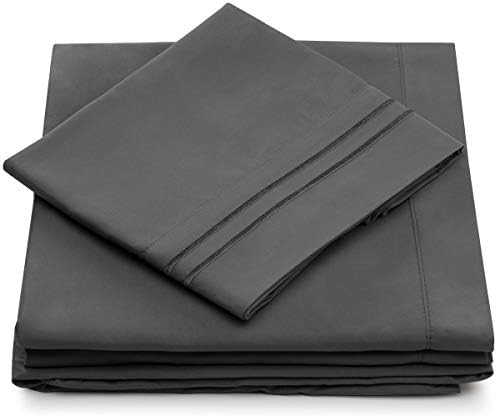 Cosy House Collection Everyday 1500 Series Bed Sheet Set - Ultra Soft & Cool Hotel Bedding - Deep Pocket - Wrinkle, Stain and Fade Resistant - 4 Piece Set (King, Grey)