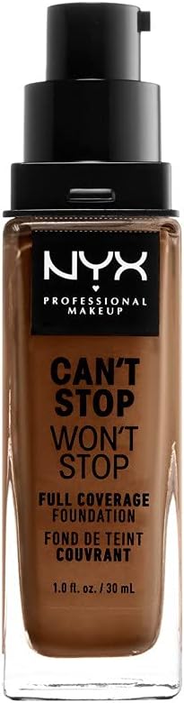 Nyx Professional Makeup Can'T Stop Won'T Stop Full Coverage Foundation, Long Lasting, Waterproof, Vegan Formula, Matte Finish, Shade: Cappuccino