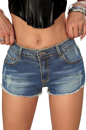 ELLEVEN Low Rise Mini Jean Shorts for Women High Stretchy