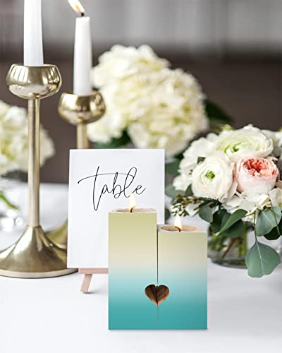 Yellow Teal Ombre Candle Holder Set With 2 Tealights, Candle Stick Holder Decor Personlized Gifts For Birthday Anniversary Wedding Holidays Turquoise Gradient Modern Abstract Art #TOP3