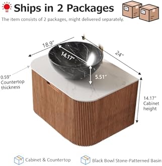 24" Floating Bathroom Vanity with Sink, Modern Bathroom Cabinet with Ultra-Thin Ceramic Basin and Marble Top, Extra Large Storage Drawer, Soft-Close Design, White with Black