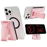 LOVEHANDLE Phone Wallet with Kickstand and Adapter Ring for MagSafe, Phone Card Holder, Wireless Charging Compatible, Wallet Compatible with MagSafe - Pink Diamond Glitter
