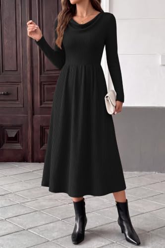 PRETTYGARDEN Women Casual Cowl Neck Long Sleeve Midi Dress - image 2